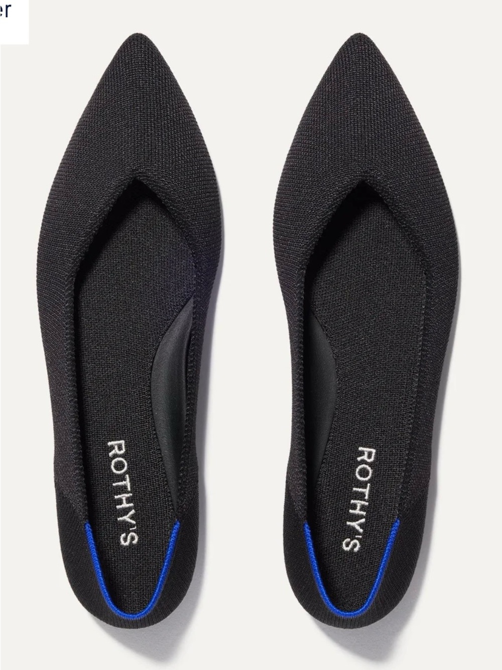 Rothy's Black Pointed Knit Flats with Blue Trim W8.5